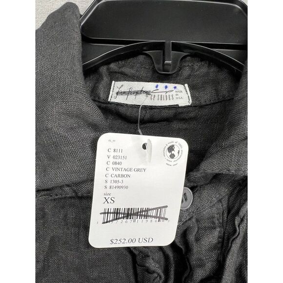 Cp Shades Solid Ruffled Linen Blouse Oversized Button Front Vintage Grey - Picture 4 of 7